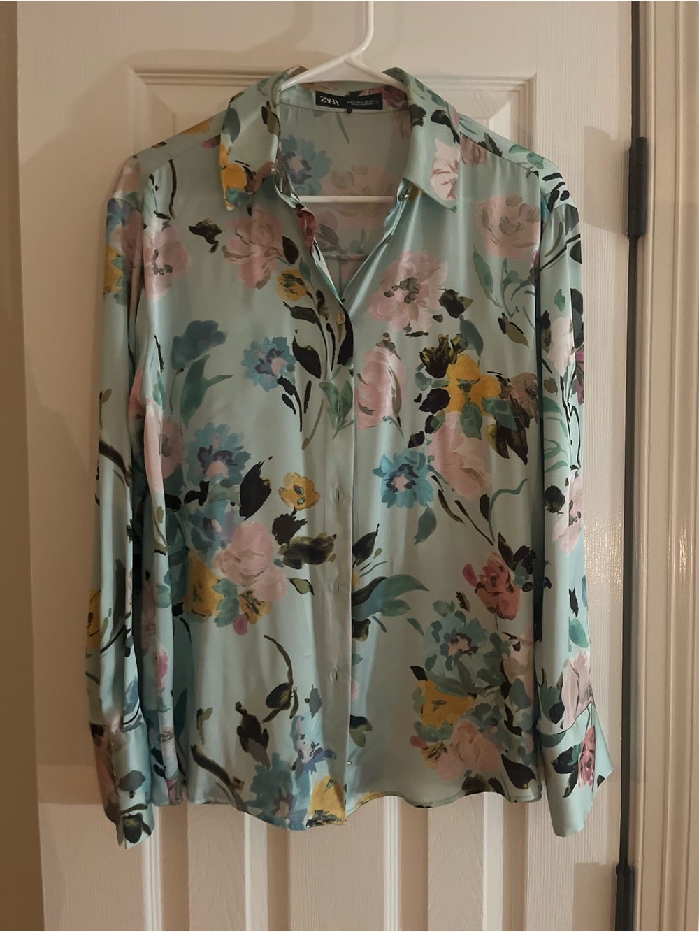 Zara Mint Green Floral Button-Down Shirt